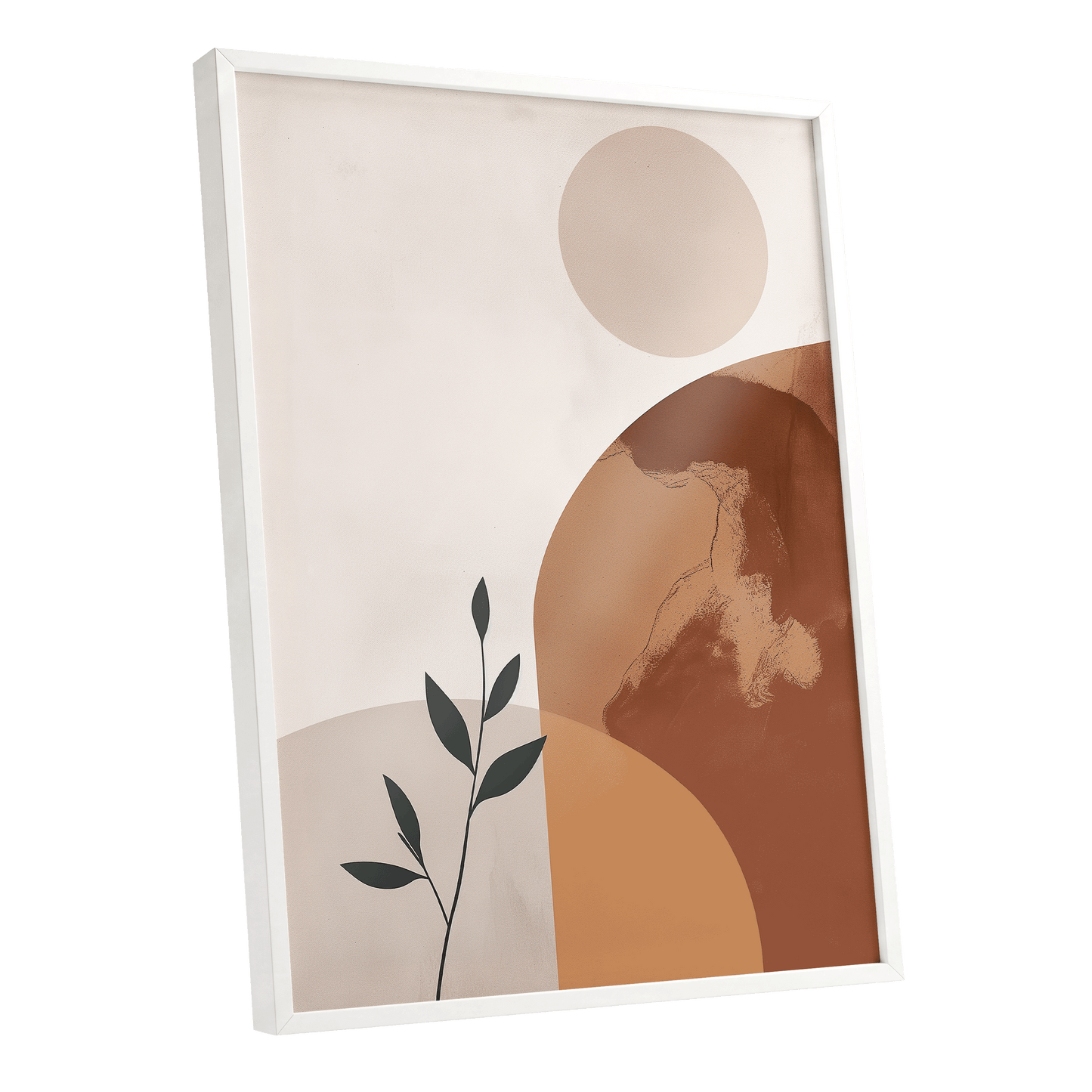 Terracotta Stillness, beige, brown, orange nature wall art shown as a white framed poster wall art print