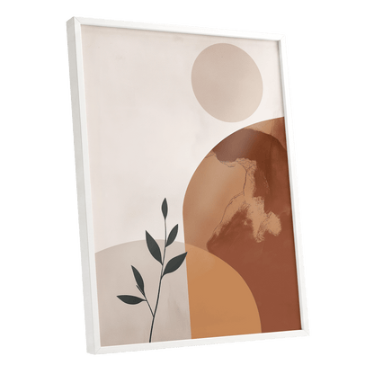 Terracotta Stillness, beige, brown, orange nature wall art shown as a white framed poster wall art print