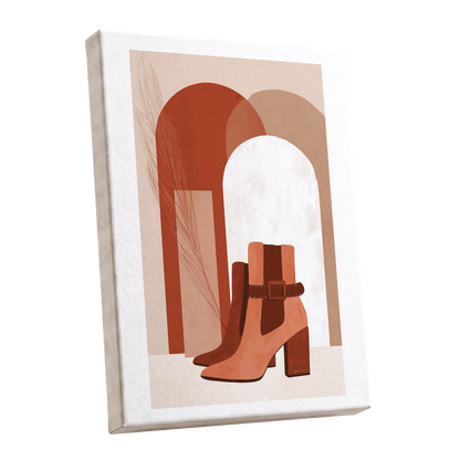 Terracotta Stride, beige, brown, orange minimalist wall art shown as a stretched canvas wall art