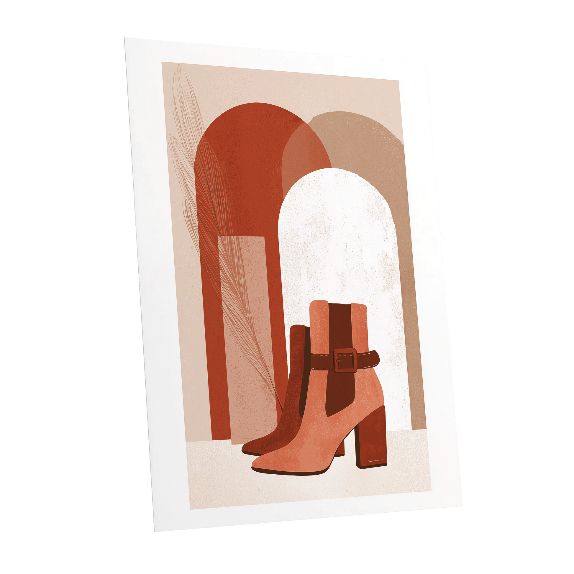Terracotta Stride, beige, brown, orange minimalist wall art shown as a unframed poster wall art print