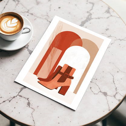 Terracotta Stride, beige, brown, orange minimalist wall art displayed in a styled interior, gallery view 3