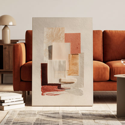 Terracotta Tactility, beige, white, orange abstract wall art on canvas displayed in a styled interior, gallery view 1