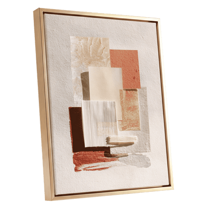 Terracotta Tactility, beige, white, orange abstract wall art shown as a gold framed canvas wall art