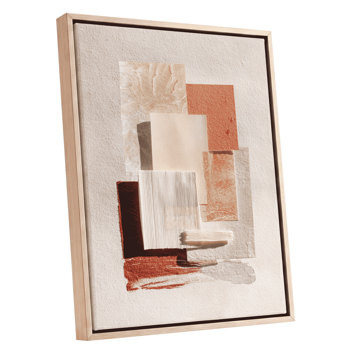 Terracotta Tactility, beige, white, orange abstract wall art shown as a oak framed canvas wall art