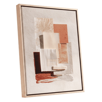Terracotta Tactility, beige, white, orange abstract wall art shown as a oak framed canvas wall art