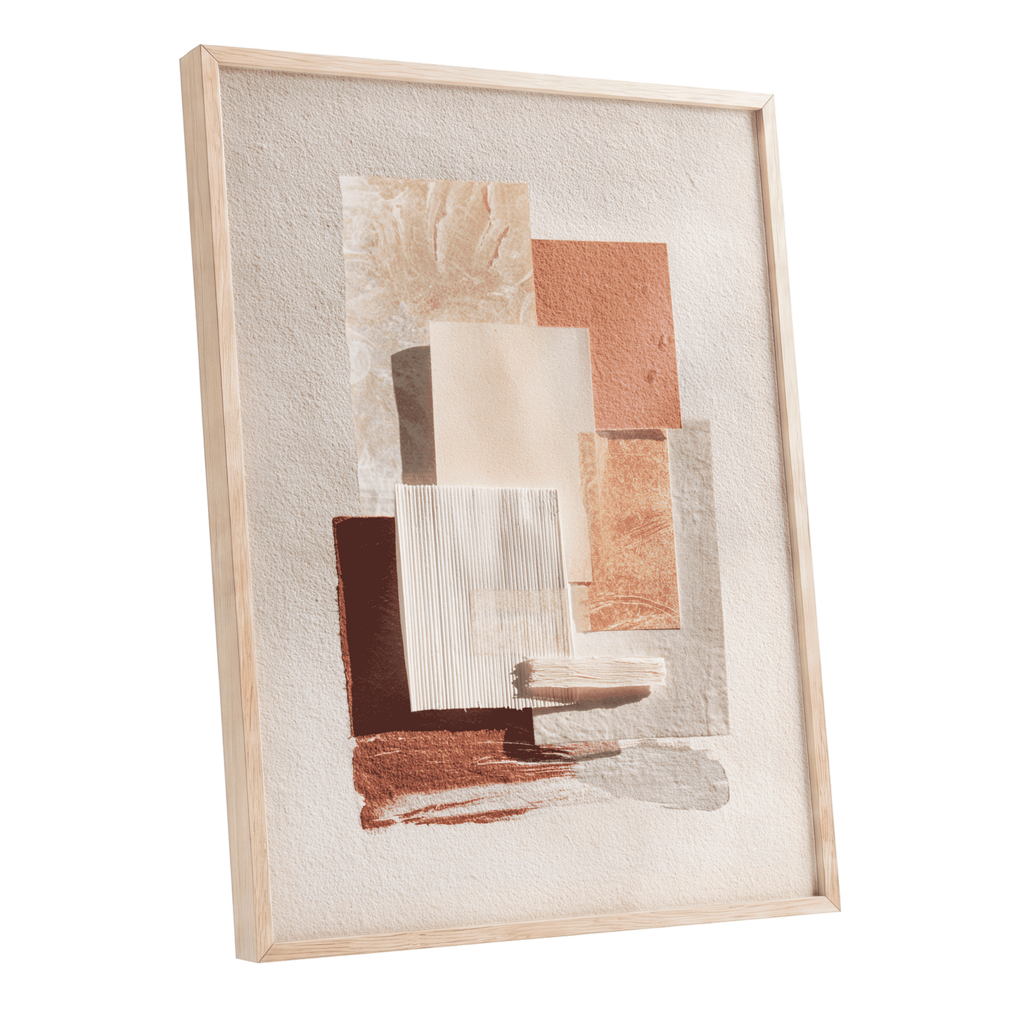 Terracotta Tactility, beige, white, orange abstract wall art shown as a oak framed poster wall art print
