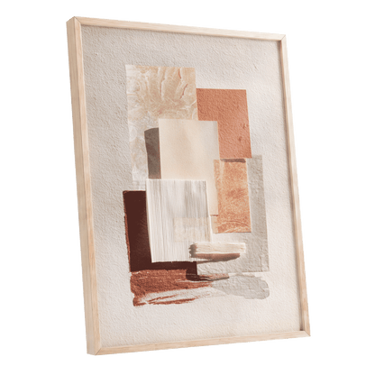 Terracotta Tactility, beige, white, orange abstract wall art shown as a oak framed poster wall art print