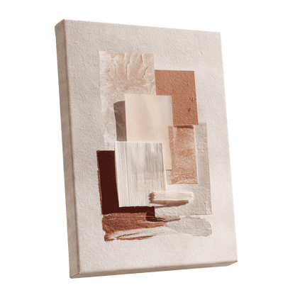 Terracotta Tactility, beige, white, orange abstract wall art shown as a stretched canvas wall art