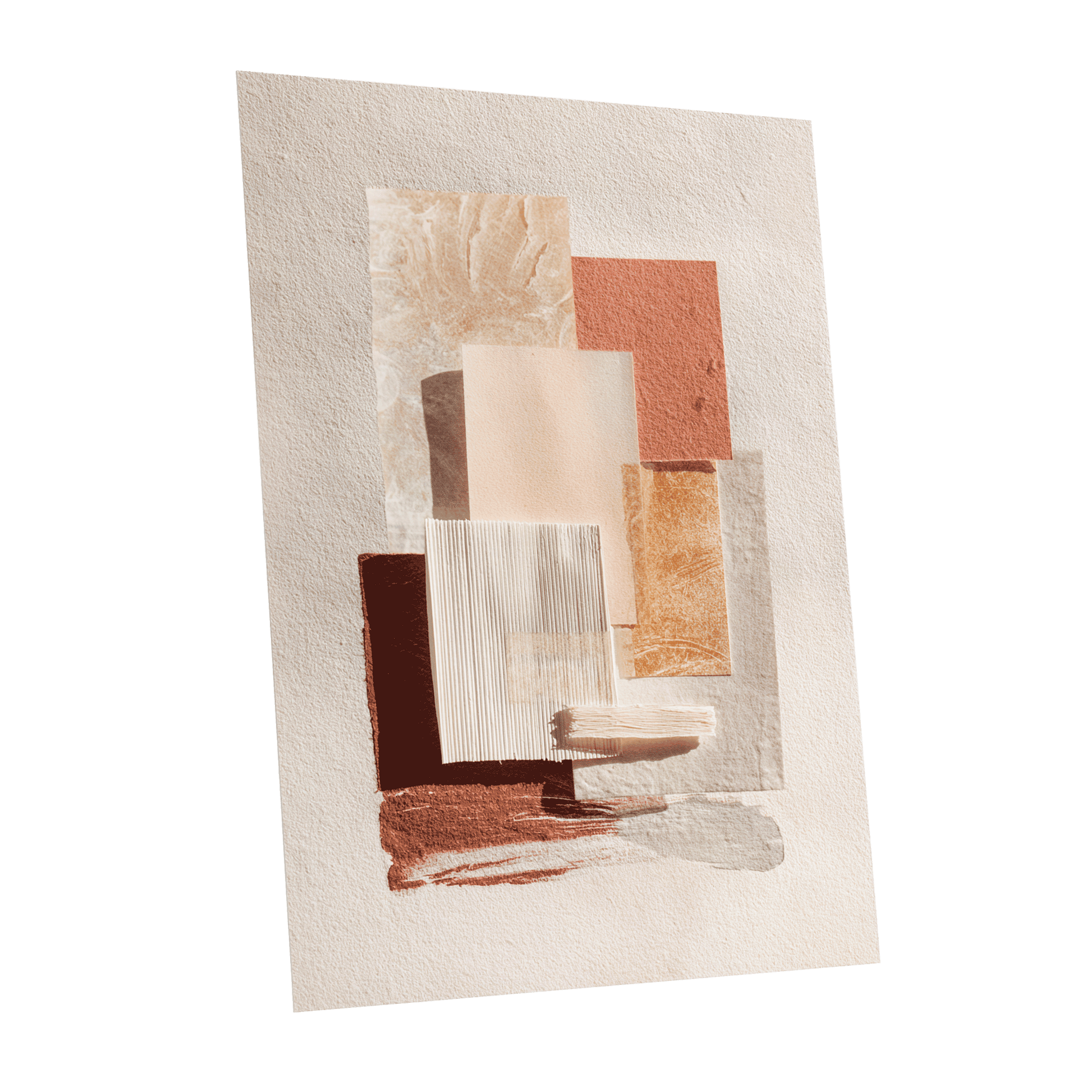 Terracotta Tactility, beige, white, orange abstract wall art shown as a unframed poster wall art print