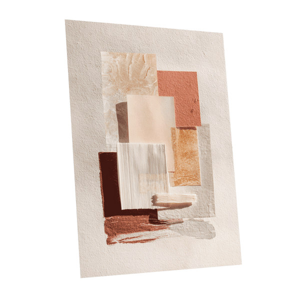 Terracotta Tactility, beige, white, orange abstract wall art shown as a unframed poster wall art print