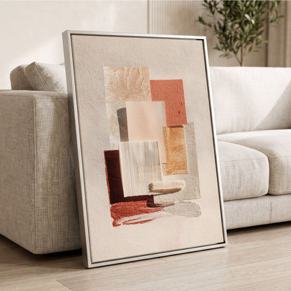 Terracotta Tactility, beige, white, orange abstract wall art displayed in a styled interior, gallery view 2
