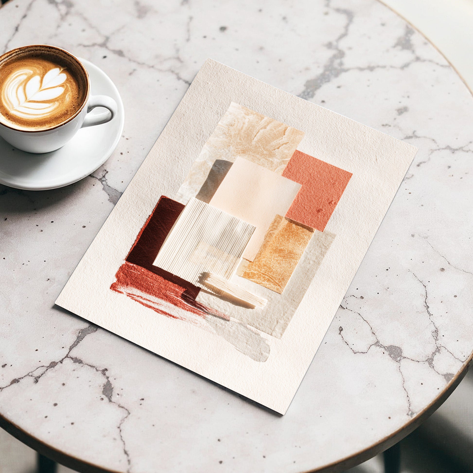 Terracotta Tactility, beige, white, orange abstract wall art displayed in a styled interior, gallery view 3