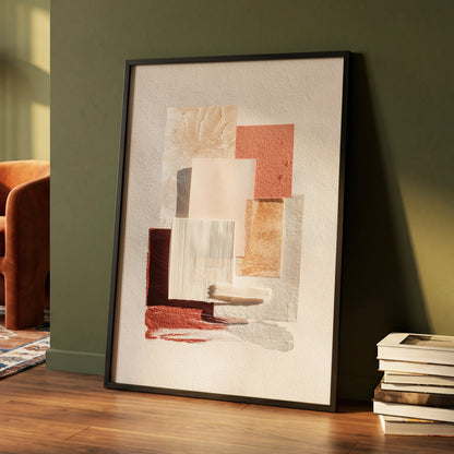 Terracotta Tactility, beige, white, orange abstract wall art displayed in a styled interior, gallery view 4