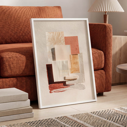 Terracotta Tactility, beige, white, orange abstract wall art displayed in a styled interior, gallery view 6