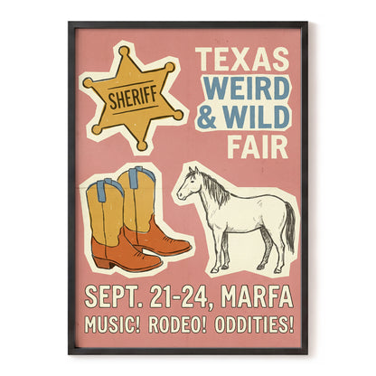 Texas Weird & Wild Fair, pink, beige, gold minimalist wall art, front artwork view