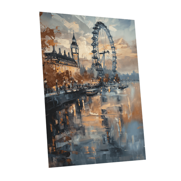 Thames Afterglow, blue, beige, brown abstract wall art shown as a unframed poster wall art print