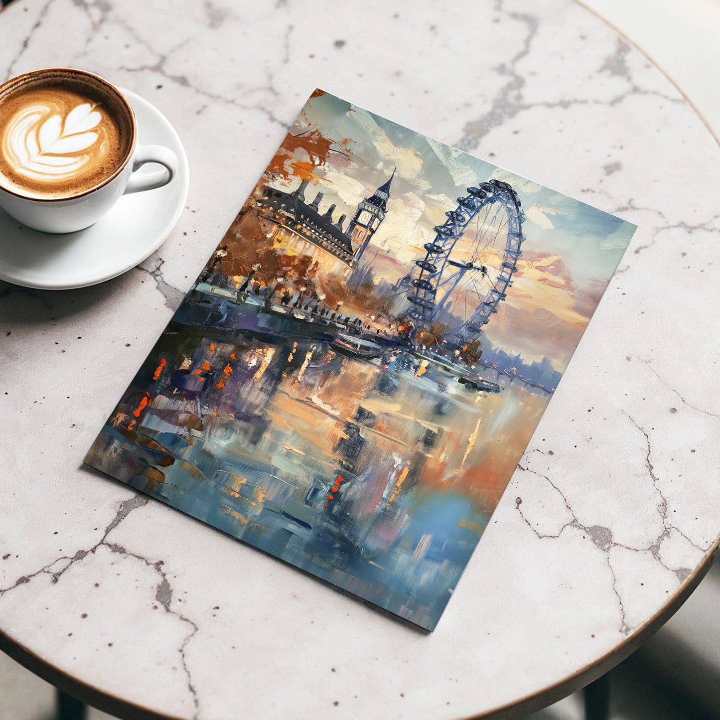 Thames Afterglow, blue, beige, brown abstract wall art displayed in a styled interior, gallery view 3