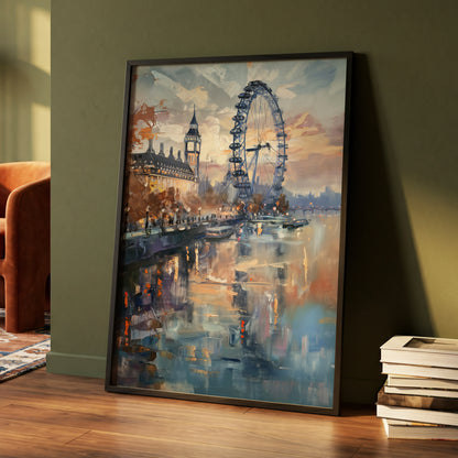 Thames Afterglow, blue, beige, brown abstract wall art displayed in a styled interior, gallery view 4