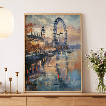 Thames Afterglow, blue, beige, brown abstract wall art displayed in a styled interior, gallery view 5