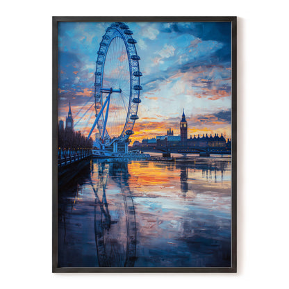 Thames at Golden Hour, blue, orange, gray abstract wall art, front artwork view