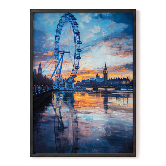 Thames at Golden Hour, blue, orange, gray abstract wall art, front artwork view