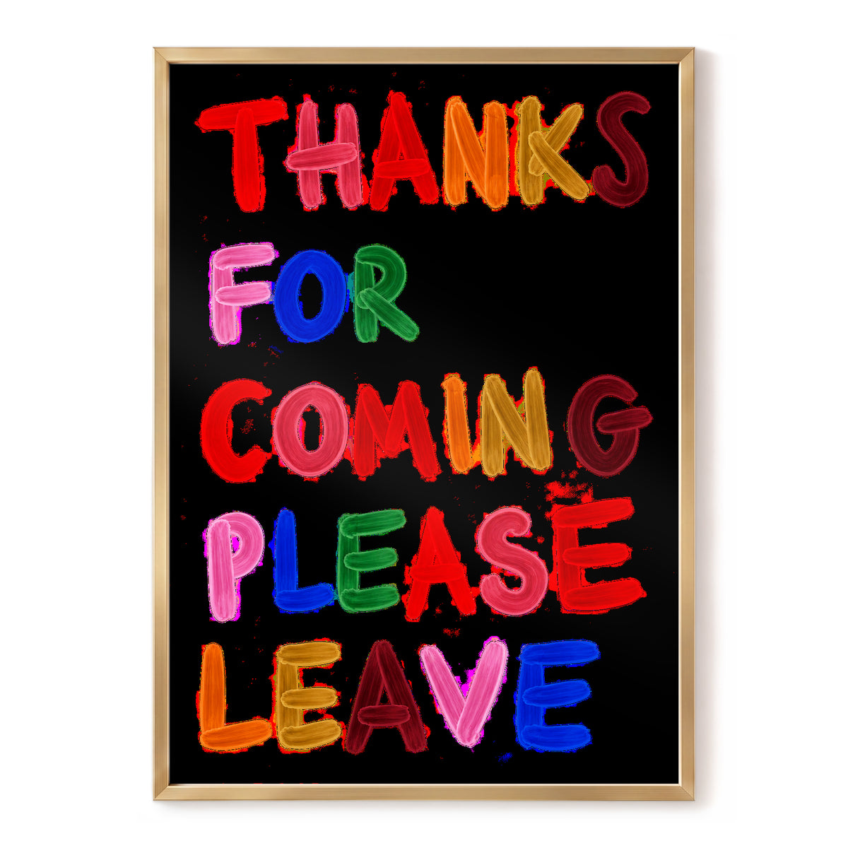Thanks, Now Please Leave, black, red, pink abstract wall art, front artwork view