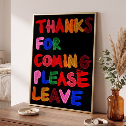 Thanks, Now Please Leave, black, red, pink abstract wall art displayed in a styled interior, gallery view 2