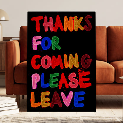 Thanks, Now Please Leave, black, red, pink abstract wall art displayed in a styled interior, gallery view 3