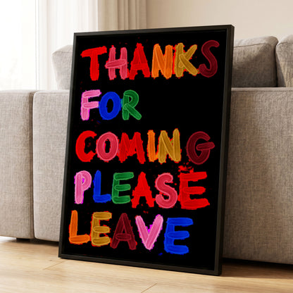 Thanks, Now Please Leave, black, red, pink abstract wall art displayed in a styled interior, gallery view 8