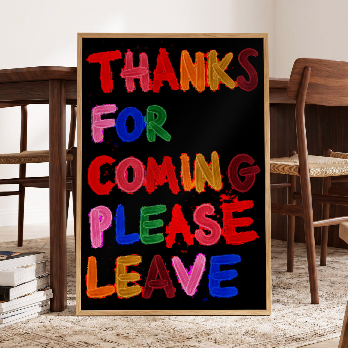 Thanks, Now Please Leave, black, red, pink abstract wall art displayed in a styled interior, gallery view 9