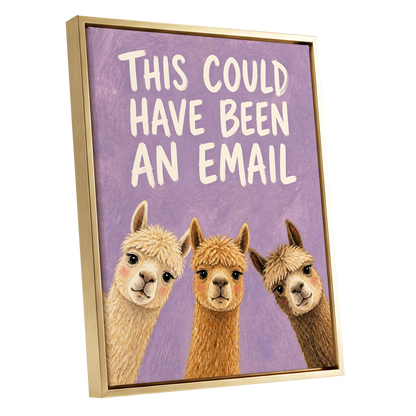The Alpaca Email Club, purple, beige, brown nature wall art shown as a gold framed canvas wall art