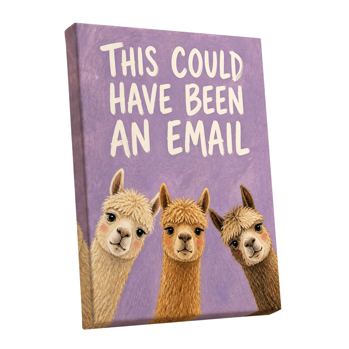 The Alpaca Email Club, purple, beige, brown nature wall art shown as a stretched canvas wall art