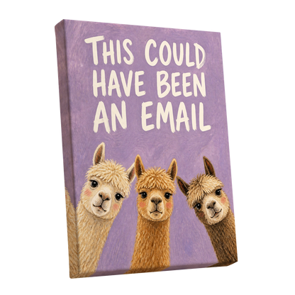 The Alpaca Email Club, purple, beige, brown nature wall art shown as a stretched canvas wall art