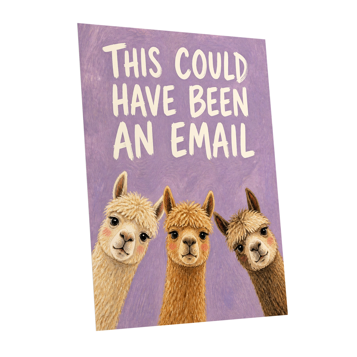 The Alpaca Email Club, purple, beige, brown nature wall art shown as a unframed poster wall art print