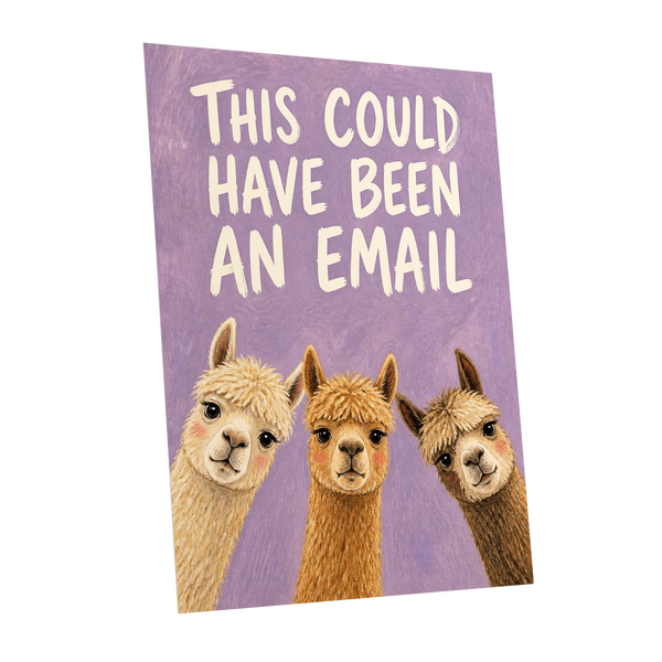 The Alpaca Email Club, purple, beige, brown nature wall art shown as a unframed poster wall art print