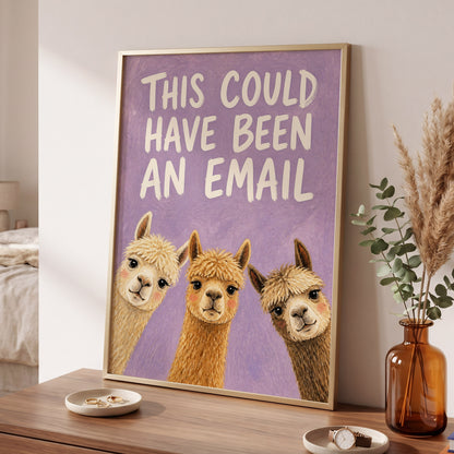 The Alpaca Email Club, purple, beige, brown nature wall art displayed in a styled interior, gallery view 2