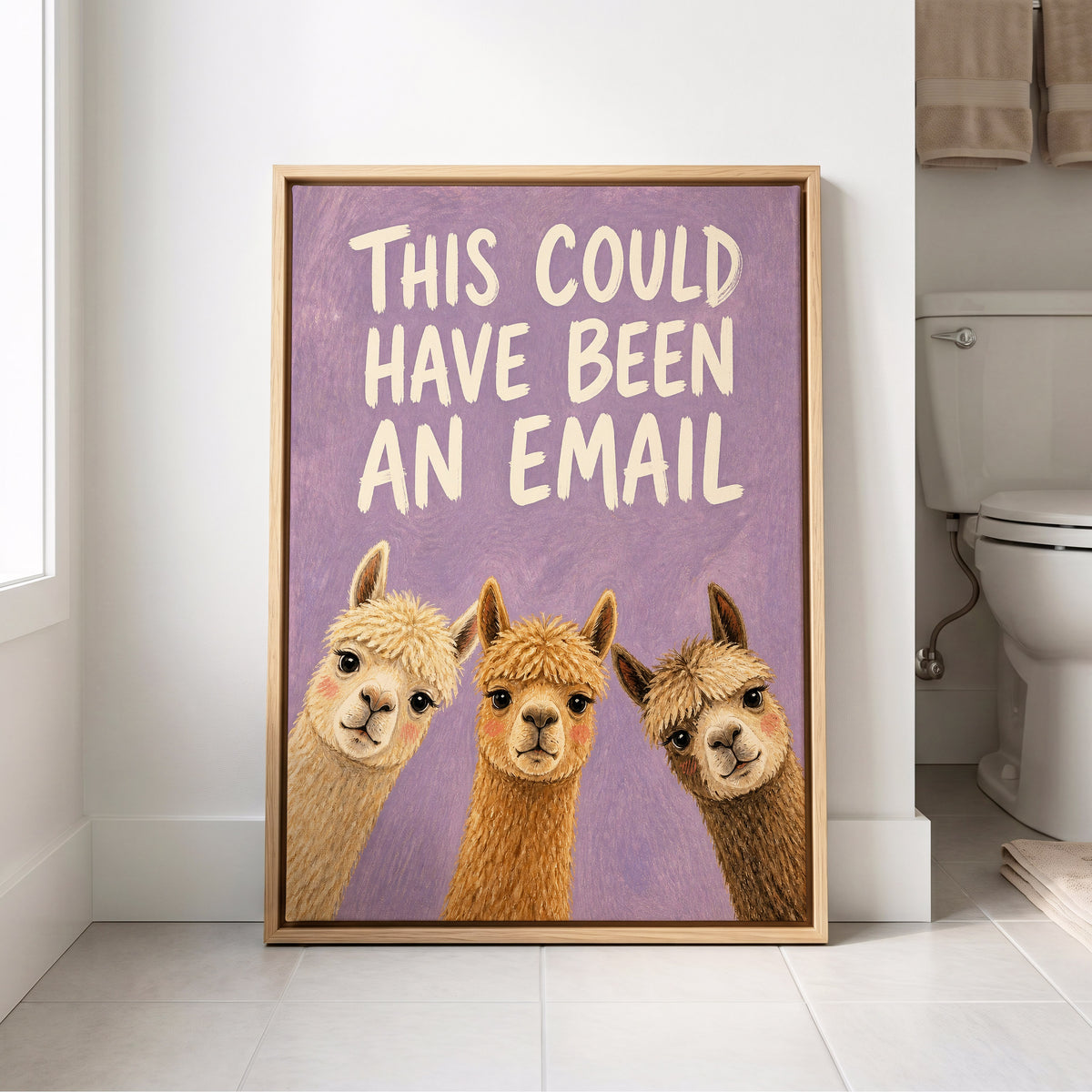 The Alpaca Email Club, purple, beige, brown nature wall art displayed in a styled interior, gallery view 8
