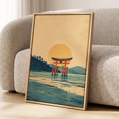 The Amber Torii, beige, gold, blue nature wall art displayed in a styled interior, gallery view 4