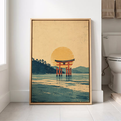 The Amber Torii, beige, gold, blue nature wall art displayed in a styled interior, gallery view 8