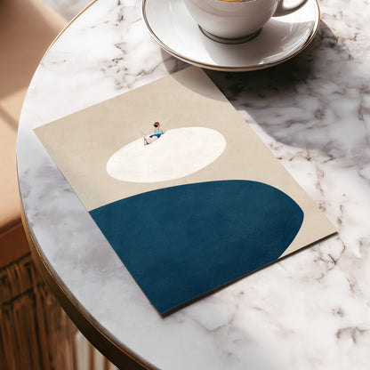 The Blue Pause, beige, blue, white minimalist wall art displayed in a styled interior, gallery view 5