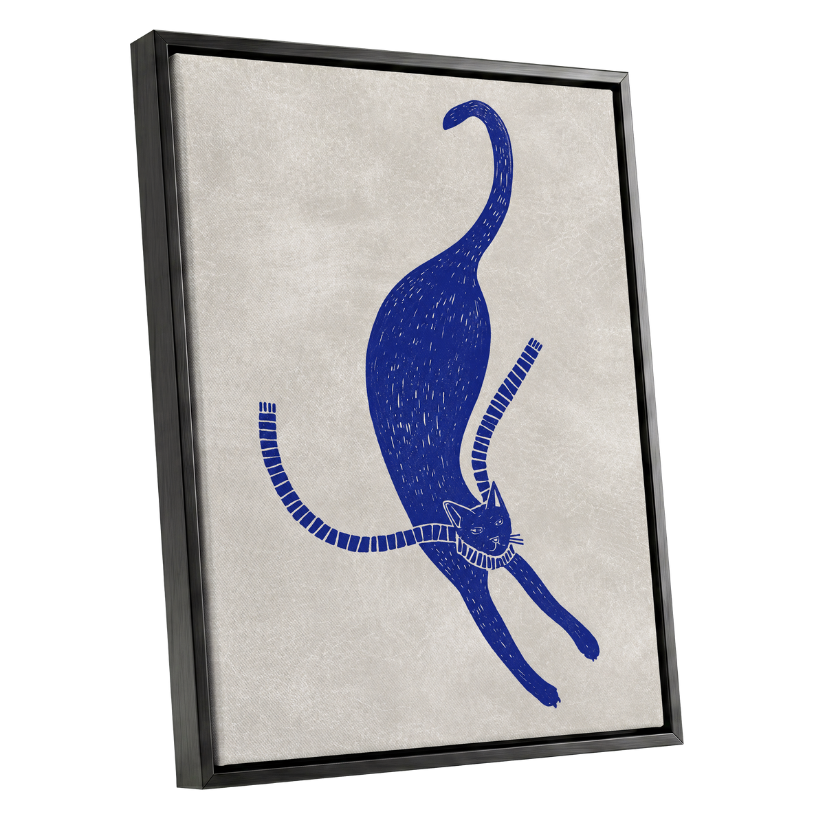 The Blue Stretch, blue, beige, white nature wall art shown as a black framed canvas wall art