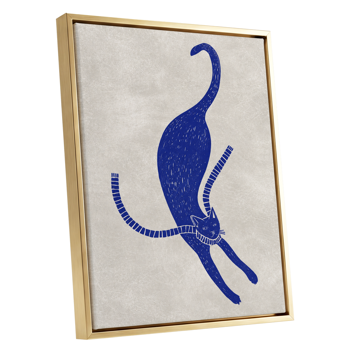 The Blue Stretch, blue, beige, white nature wall art shown as a gold framed canvas wall art
