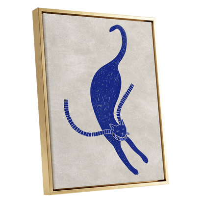 The Blue Stretch, blue, beige, white nature wall art shown as a gold framed canvas wall art