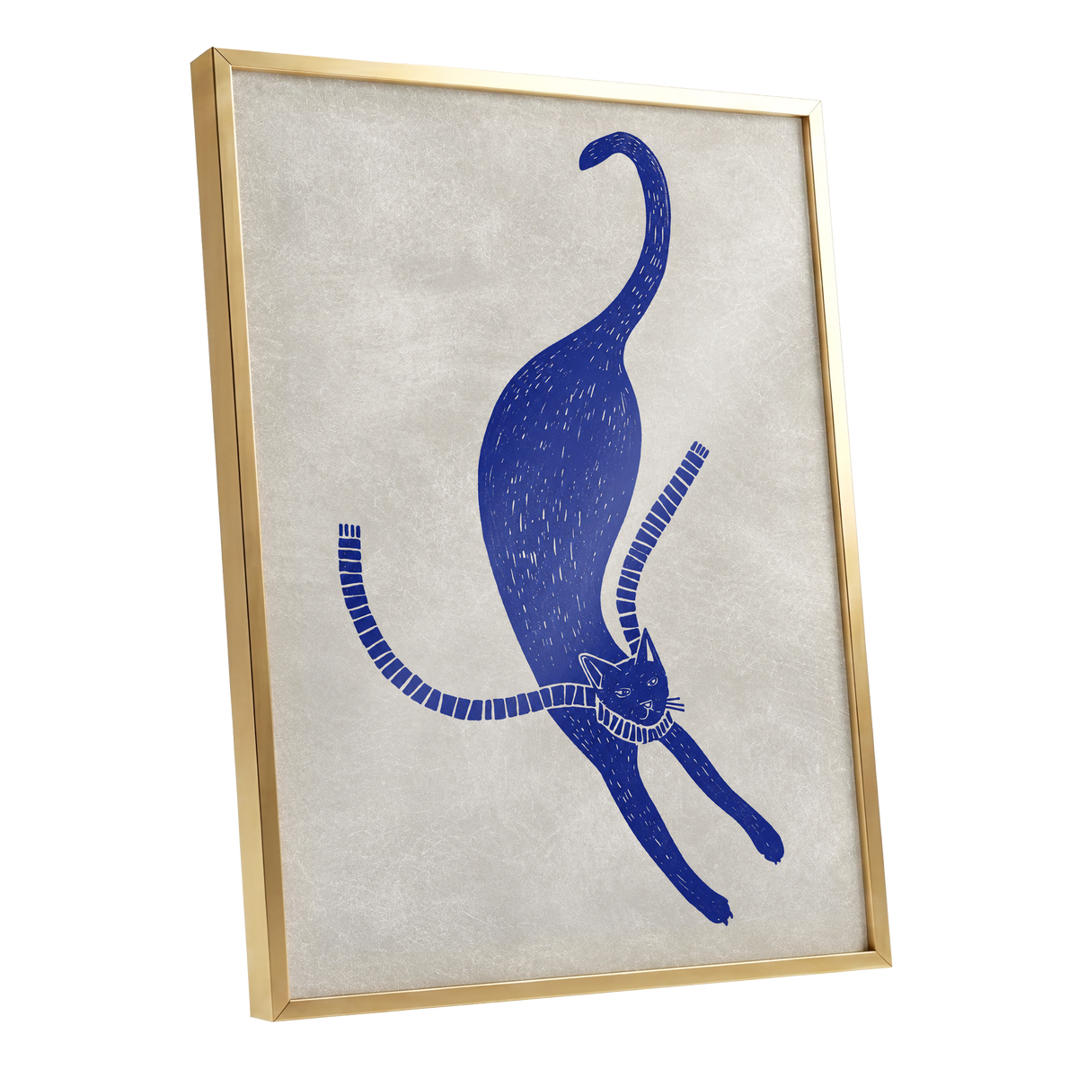The Blue Stretch, blue, beige, white nature wall art shown as a gold framed poster wall art print