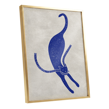 The Blue Stretch, blue, beige, white nature wall art shown as a gold framed poster wall art print