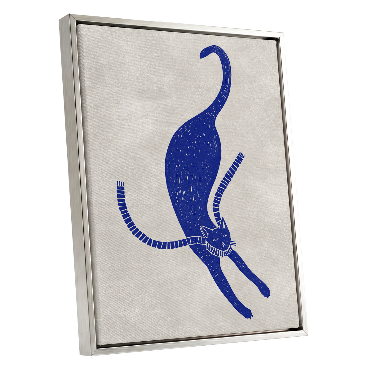 The Blue Stretch, blue, beige, white nature wall art shown as a silver framed canvas wall art