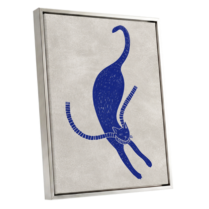 The Blue Stretch, blue, beige, white nature wall art shown as a silver framed canvas wall art