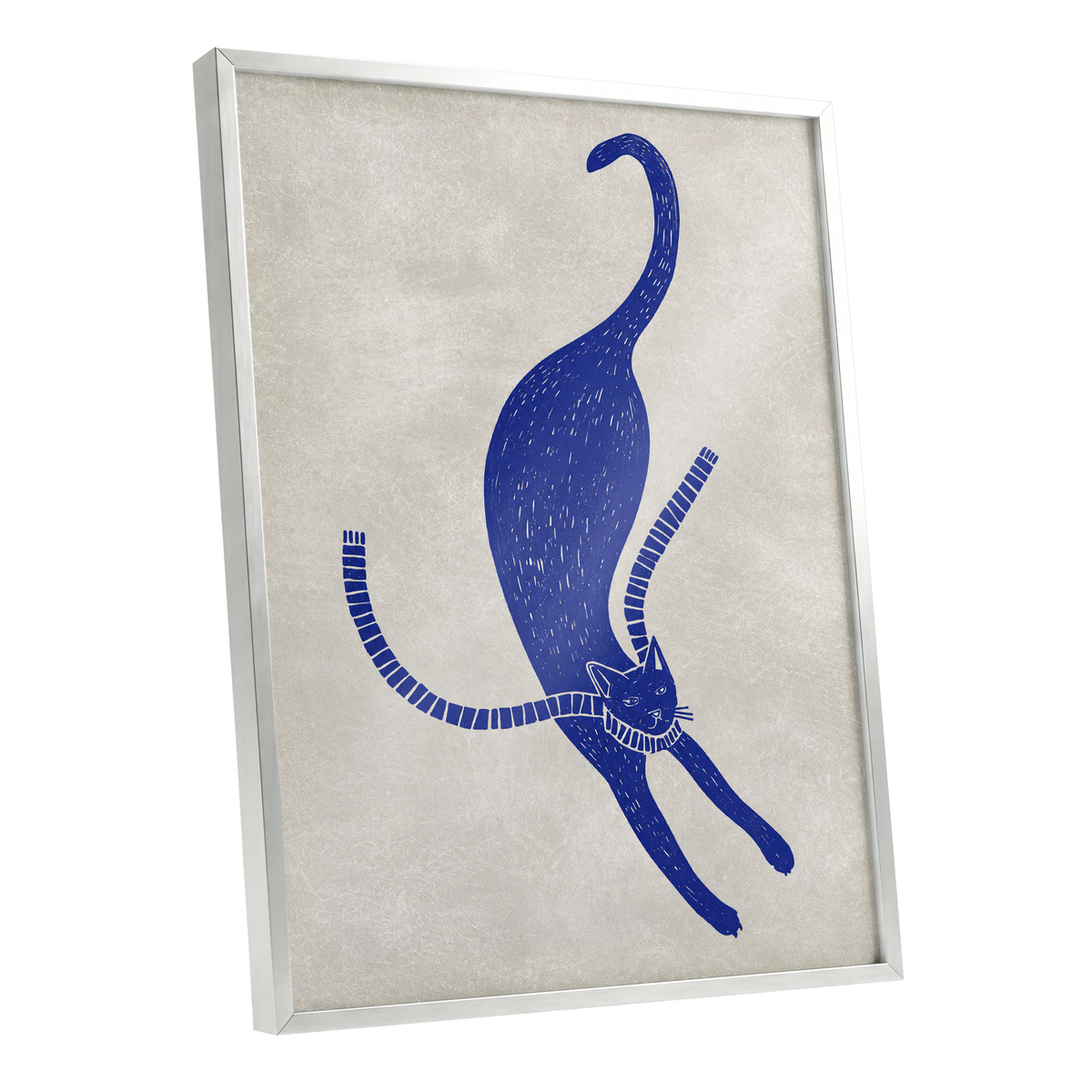 The Blue Stretch, blue, beige, white nature wall art shown as a silver framed poster wall art print