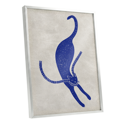 The Blue Stretch, blue, beige, white nature wall art shown as a silver framed poster wall art print