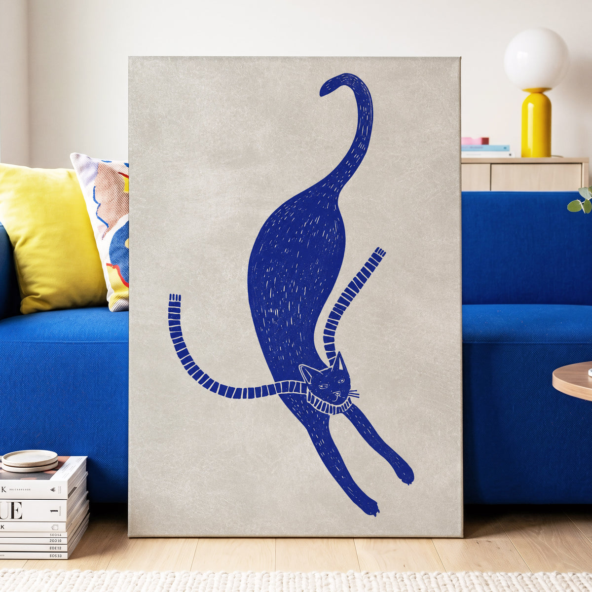 The Blue Stretch, blue, beige, white nature wall art displayed in a styled interior, gallery view 3